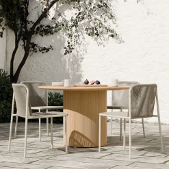 West Elm Ellington Outdoor Terrawood Round Dining Table & Oceana Side Dining Chairs Set