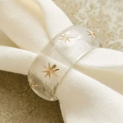 West Elm Etched Glass Snowflake Napkin Ring Sets