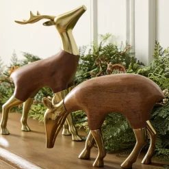 West Elm Eugene Wood & Brass Deer Object
