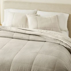 West Elm European Flax Linen Box Stitch Quilt & Shams