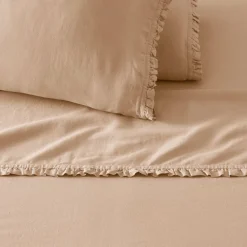 West Elm European Flax Linen Ruffle Sheet Set