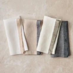 West Elm European Linen Contrast Border Napkins