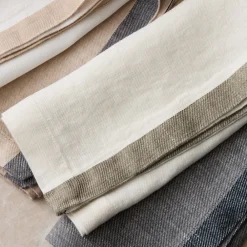 West Elm European Linen Contrast Border Napkins
