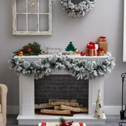 West Elm Faux Flocked Christmas Garland w/ Pine Cones