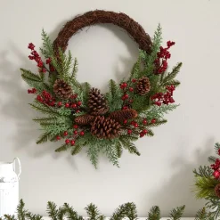 West Elm Faux Pine & Cedar Pine Cones Wreath