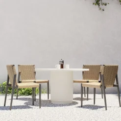 West Elm Fluted Outdoor Bistro Table (44") & Ventura Stacking Dining Chairs Set