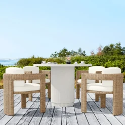 West Elm Fluted Outdoor Bistro Table (44") & Westport Barrel Dining Chairs Set
