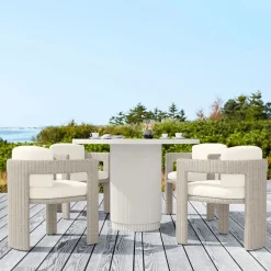 West Elm Fluted Outdoor Bistro Table (44") & Westport Barrel Dining Chairs Set