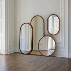 West Elm Frida Fluted Wood Round Wall Mirror
