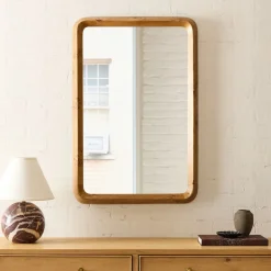 West Elm Geo Burled Wood Wall Mirror - Rectangle