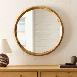West Elm Geo Burled Wood Wall Mirror - Round