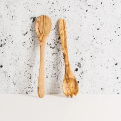 West Elm Gharyan Stoneware Olive Wood Utensils Serving Set