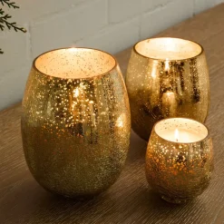 West Elm Gold Crackle Mercury Candle Jars - Winter White