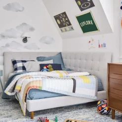 Kids West Elm Grid-Tufted Full Corner Bed
