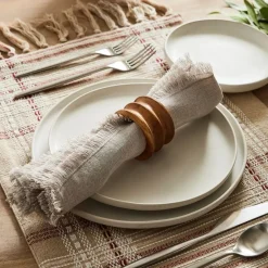West Elm Grooved Wood Napkin Ring Sets