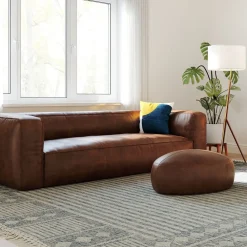 West Elm Hal Leather Ottoman