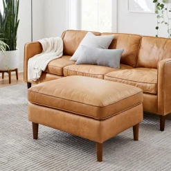 West Elm Hamilton Leather Ottoman