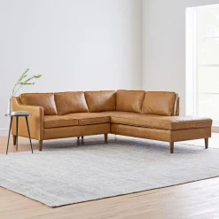 West Elm Hamilton Leather 2-Piece Bumper Chaise Sectional (88"–98")