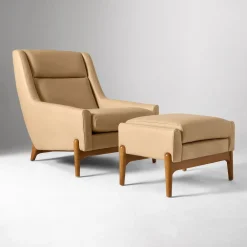 West Elm Hank Leather Chair & Ottoman Set