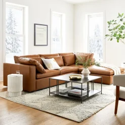 West Elm Harmony Modular Leather 3-Piece Ottoman Sectional (122")