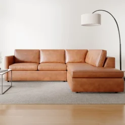 West Elm Harris Leather 2-Piece Bumper Chaise Sectional (106"–116")