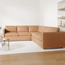 West Elm Harris Leather 3-Piece L-Shaped Sectional (105"–115")
