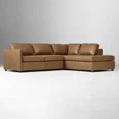 West Elm Harris Leather 2-Piece Sleeper Sectional w/ Bumper Chaise (111")