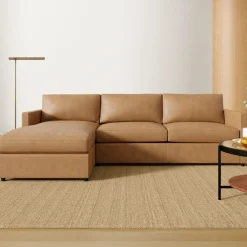 West Elm Harris Leather 2-Piece Sleeper Sectional w/ Storage Chaise (108")