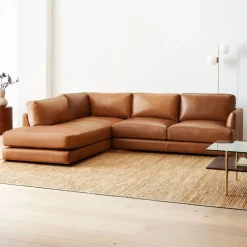 West Elm Haven Leather 2-Piece Bumper Chaise Sectional (108")