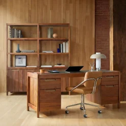 West Elm Hughes Desk with File Cabinets (68") & Tall Double Wide Bookcase (34") Set
