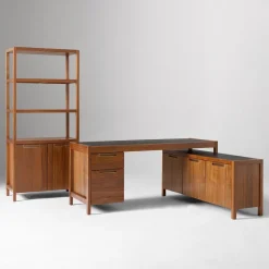 West Elm Hughes L-Shaped Desk with File & Storage Cabinets (68") & Tall Bookcase (34") Set