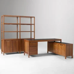 West Elm Hughes L-Shaped Desk with File & Storage Cabinets (68") & Tall Double Wide Bookcase Set