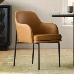 West Elm Jack Leather Metal Dining Arm Chair