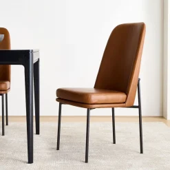West Elm Jack Metal Frame High Back Leather Dining Chair