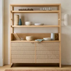 West Elm Kody Wood & Paper Cord Kitchen Hutch (58")