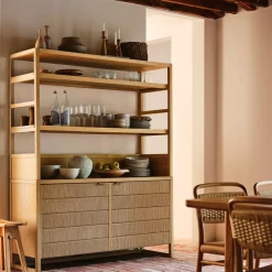 West Elm Kody Wood & Paper Cord Kitchen Hutch (58")