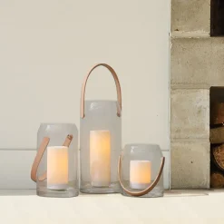 West Elm Landon Glass & Leather Lanterns