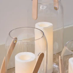 West Elm Landon Glass & Leather Lanterns