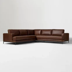 West Elm Landon Leather 3-Piece L-Shaped Sectional (102"–122")