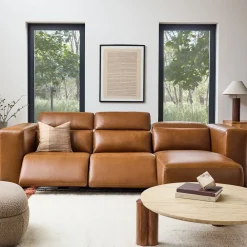 West Elm Leo Motion Reclining Leather 3-Piece Reversible Chaise Sectional (125")