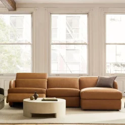 West Elm Leroy Motion Reclining Leather 3-Piece Chaise Sectional (108")