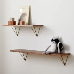 West Elm Linear Burnt Wax Wood Wall Shelves with Prism Brackets