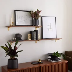 West Elm Linear Cool Walnut Wood Wall Shelves with Jordan Brackets