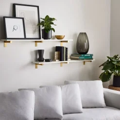 West Elm Linear White Lacquer Wall Shelves with Jordan Brackets