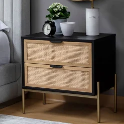 West Elm Lofted Rattan & Wood 2-Drawer Nightstand (25.75")