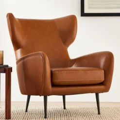 West Elm Lucia Leather Wing Chair - Metal Legs