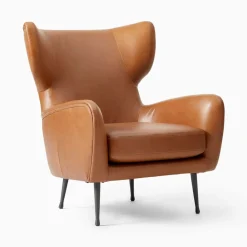 West Elm Lucia Leather Wing Chair - Metal Legs