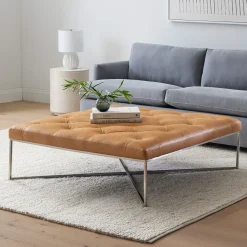 West Elm Maeve Square Leather Ottoman