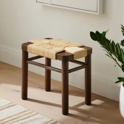 West Elm Mahogany Woven Rope Stool (20")