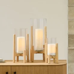 West Elm Marti Mid-Century Glass & Wood Lanterns